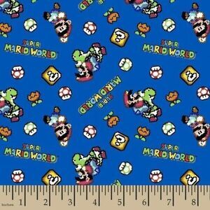 Super Mario World Nintendo Retro Toss Fat Quarter Precut 18 x 22-in Blue Cotton